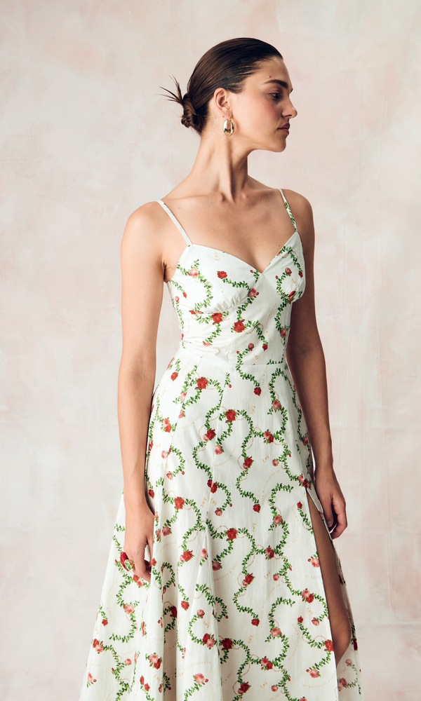 Платье из стрейч поплина с авторским принтом «КОРОЛЕВСКАЯ РОЗА»-Изображение