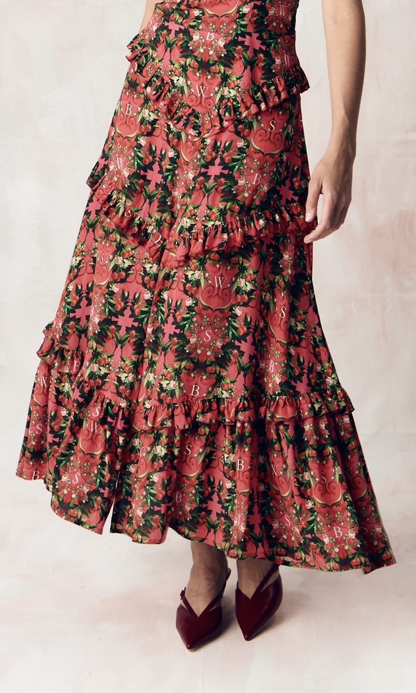 Платье из стрейч поплина с авторским принтом «ВИШНЕВЫЙ САД»-Изображение