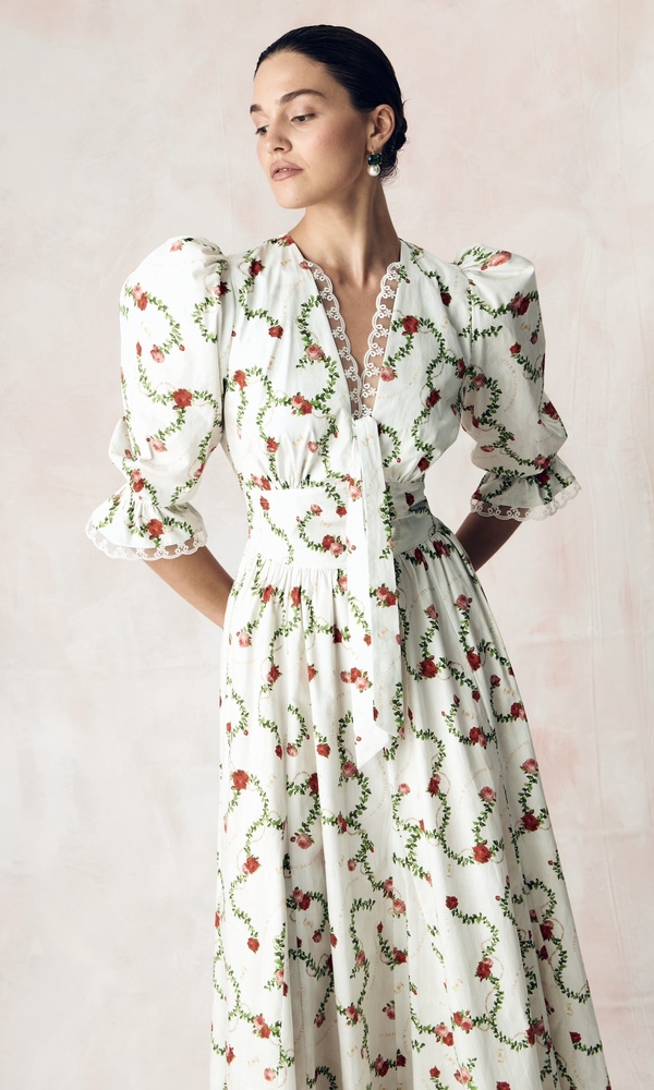 Платье годэ из облегченного хлопка поплина с авторским принтом «КОРОЛЕВСКАЯ РОЗА»-Изображение