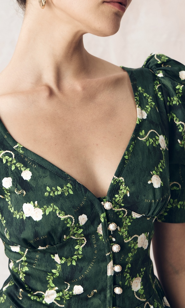 Платье из стрейч поплина с авторским принтом «КОРОЛЕВСКАЯ РОЗА»-Изображение