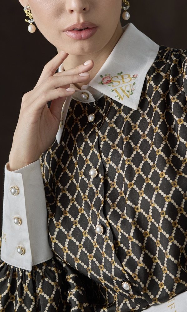 Рубашка из сатиновой вискозы с авторским принтом 