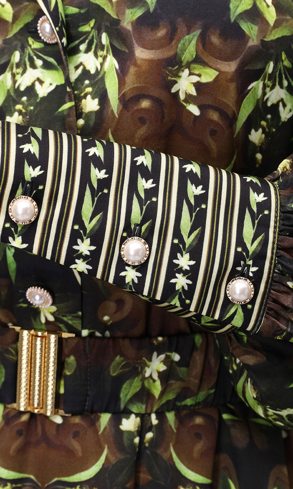 Платье из сатиновой вискозы в длине мини с авторским принтом 