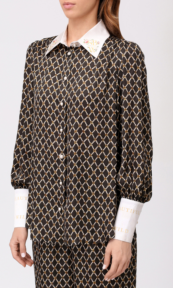 Рубашка из сатиновой вискозы с авторским принтом 