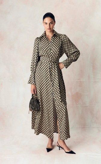 Платье из сатиновой стрейч вискозы с авторским принтом 