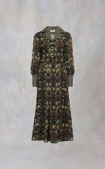 Платье из сатиновой вискозы с авторским принтом 