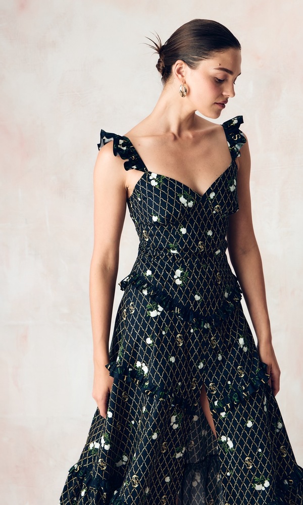 Платье из эластичного хлопка поплина с авторским принтом 