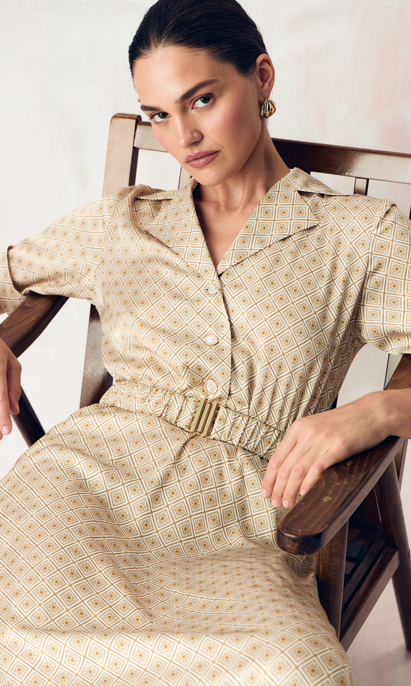 Платье из сатиновой стрейч вискозы с авторским принтом 