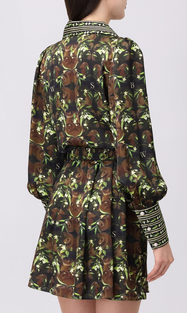 Платье из сатиновой вискозы в длине мини с авторским принтом 