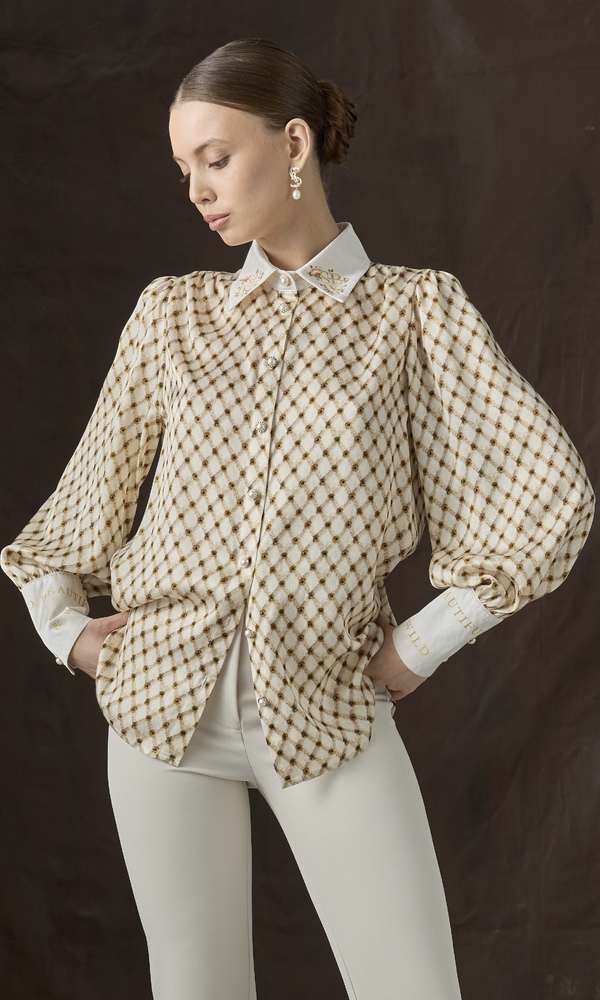 Рубашка из сатиновой вискозы с авторским принтом 