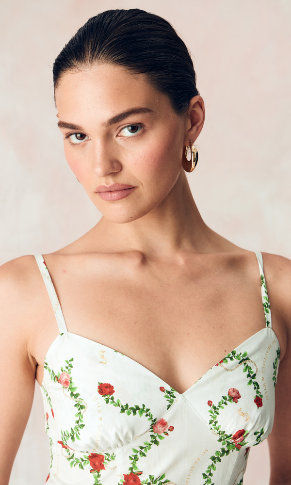 Платье из стрейч поплина с авторским принтом «КОРОЛЕВСКАЯ РОЗА»-Изображение