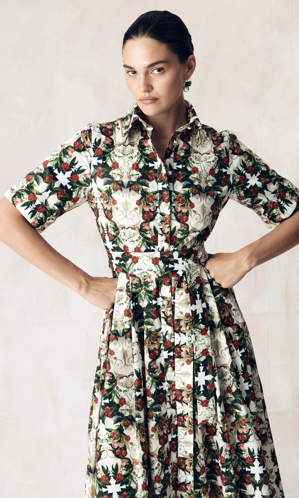 Платье-рубашка из стрейч поплина с авторским принтом “ВИШНЕВЫЙ САД»-Изображение