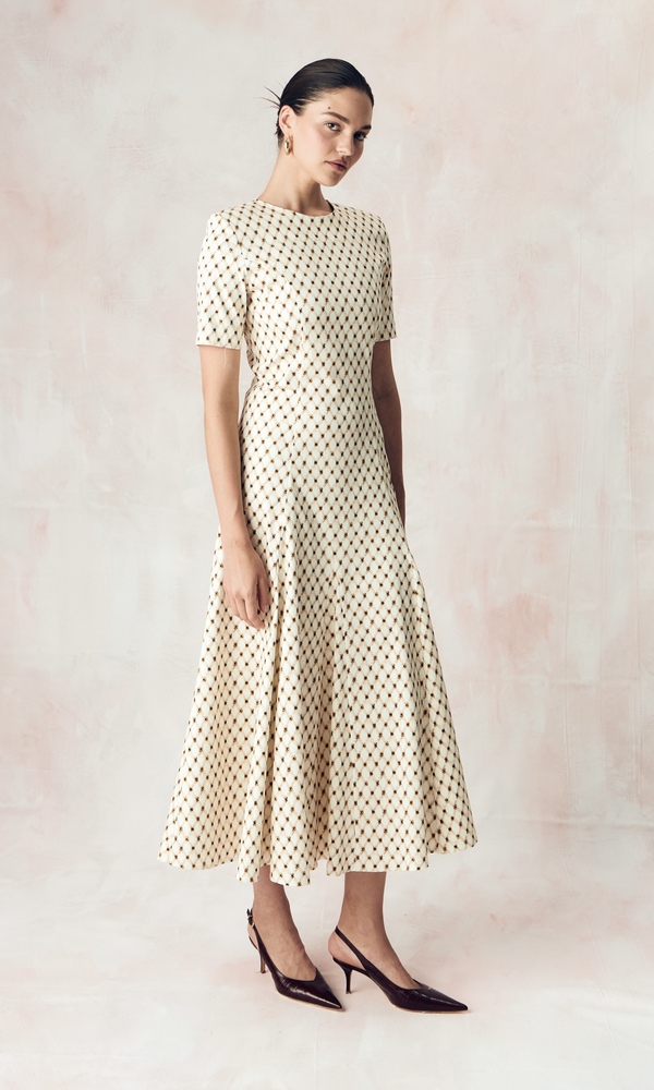 Платье из эластичного хлопка поплина с авторским принтом 