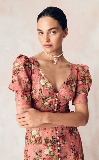 ЭКСКЛЮЗИВНО НА САЙТЕ Платье в длине миди из стрейч поплина с авторским принтом 