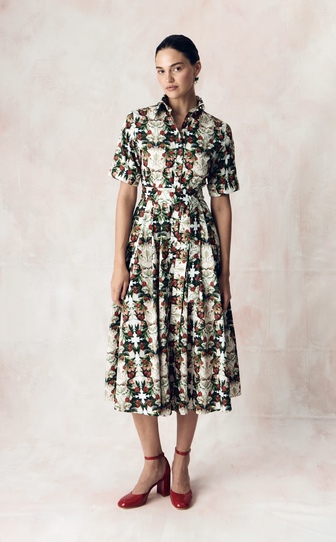 Платье-рубашка из стрейч поплина с авторским принтом “ВИШНЕВЫЙ САД»