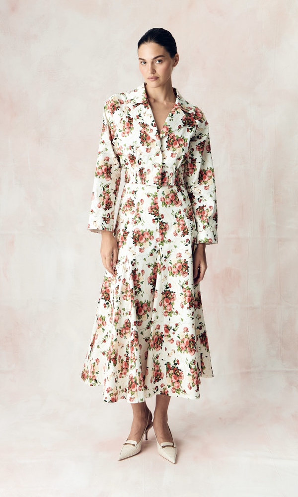 Бомбер из стрейч поплина с авторским принтом «ПИОНЫ И ВИШНИ»-Изображение