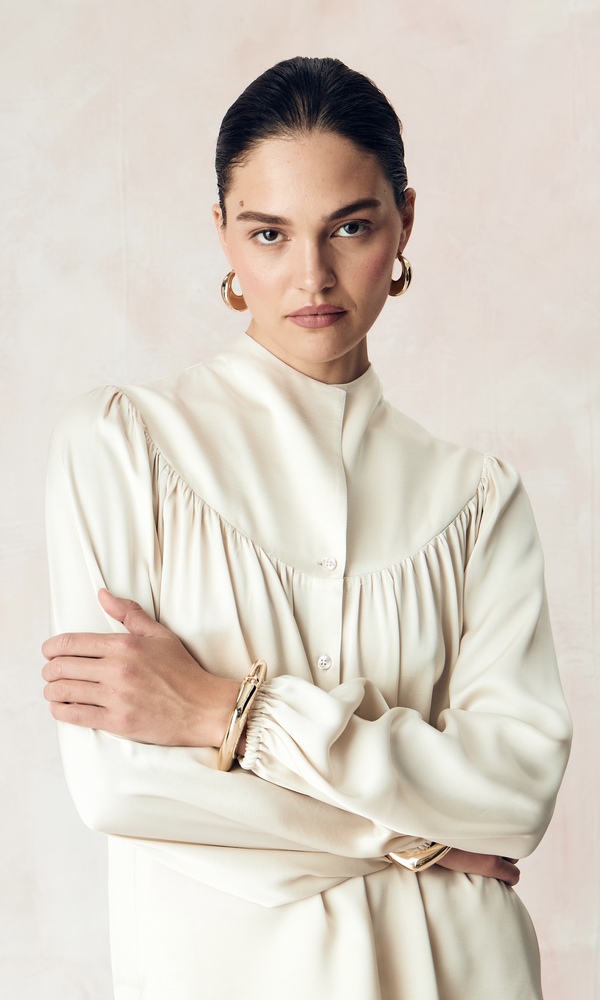 Платье-рубашка с кокеткой из сатиновой вискозы-Изображение