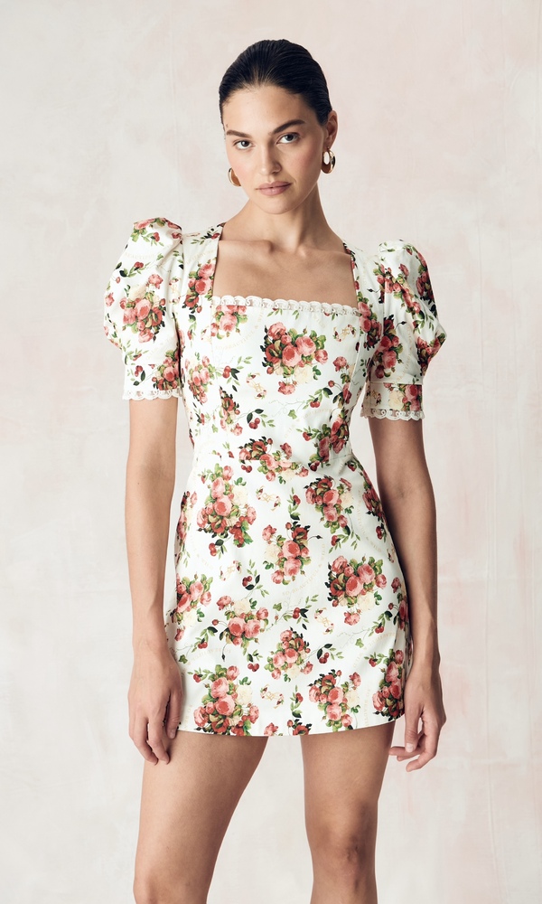 Платье АННА из стрейч поплина с авторскими принтом «ПИОНЫ И ВИШНИ»-Изображение