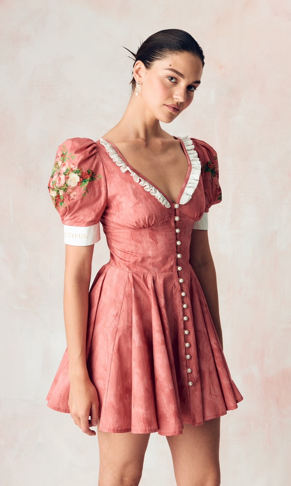 ЭКСКЛЮЗИВНО НА САЙТЕ Платье в длине мини из хлопка поплина с авторским принтом 