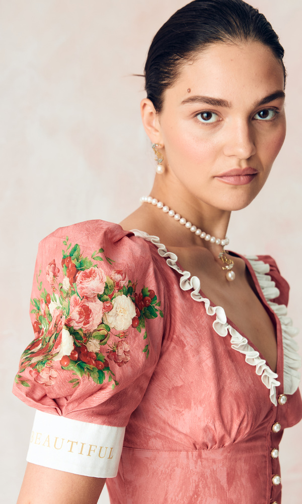 ЭКСКЛЮЗИВНО НА САЙТЕ Платье в длине мини из хлопка поплина с авторским принтом 