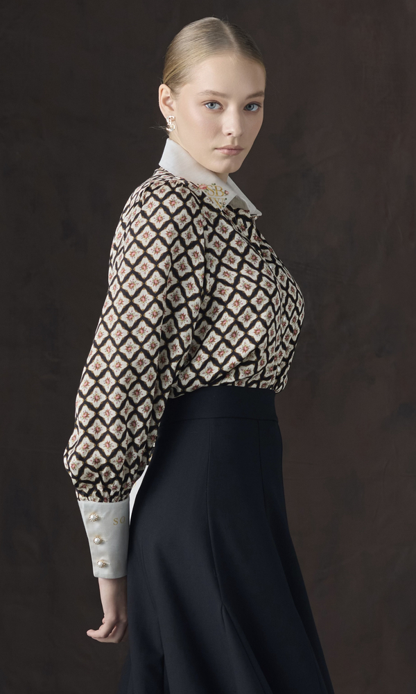 Рубашка из сатиновой вискозы с авторским принтом 