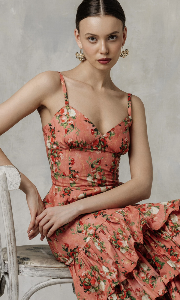 Платье ЭСМЕРАЛЬДА из эластичного хлопка поплина с авторским принтом 