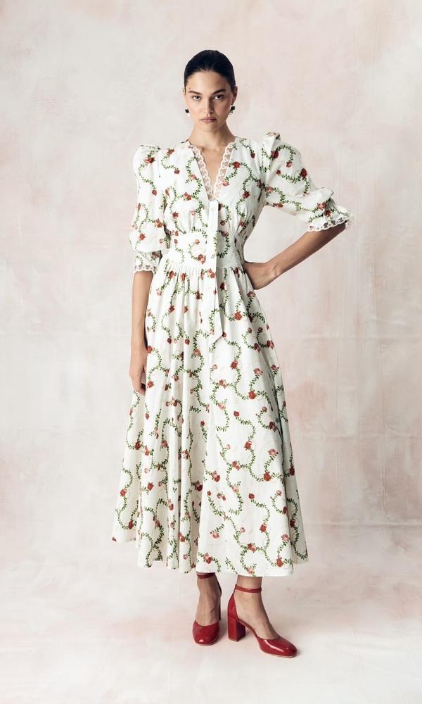 Платье годэ из облегченного хлопка поплина с авторским принтом «КОРОЛЕВСКАЯ РОЗА»-Изображение