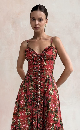 Сарафан НИНА из стрейч поплина с авторским принтом «ВИШНЕВЫЙ САД»