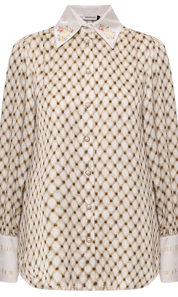 Рубашка из сатиновой вискозы с авторским принтом 