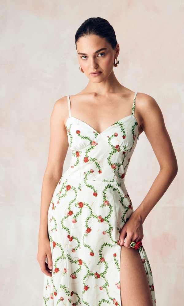 Платье из стрейч поплина с авторским принтом «КОРОЛЕВСКАЯ РОЗА»-Изображение