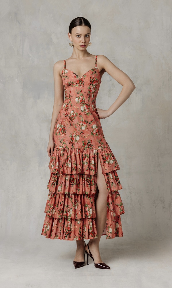 Платье ЭСМЕРАЛЬДА из эластичного хлопка поплина с авторским принтом 