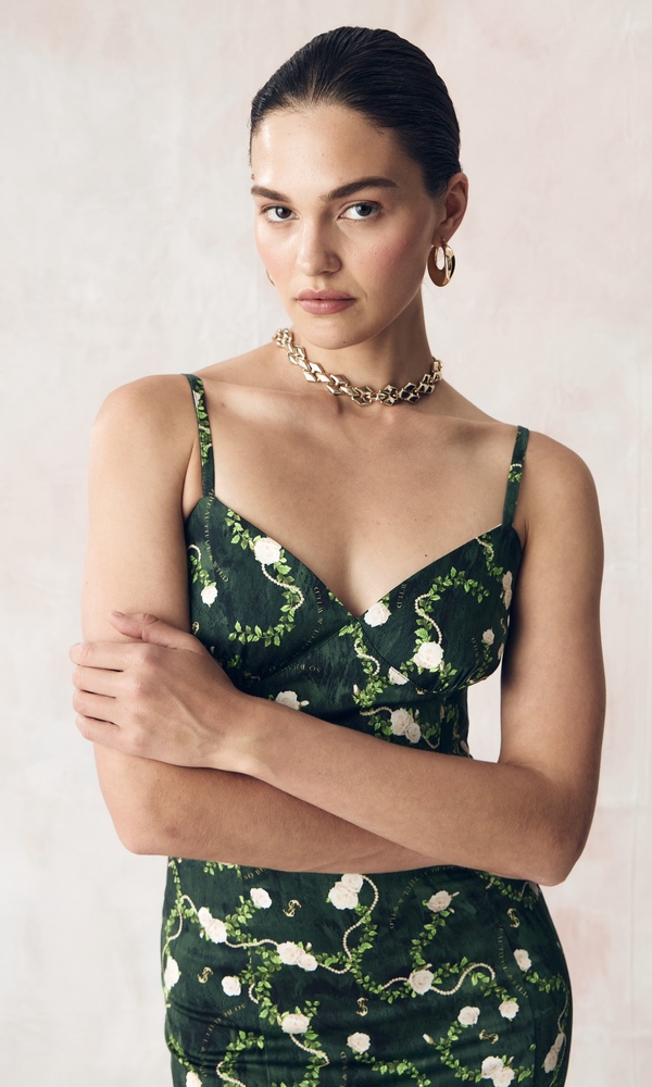 Платье МОНИКА из стрейч поплина с авторским принтом «КОРОЛЕВСКАЯ РОЗА»-Изображение