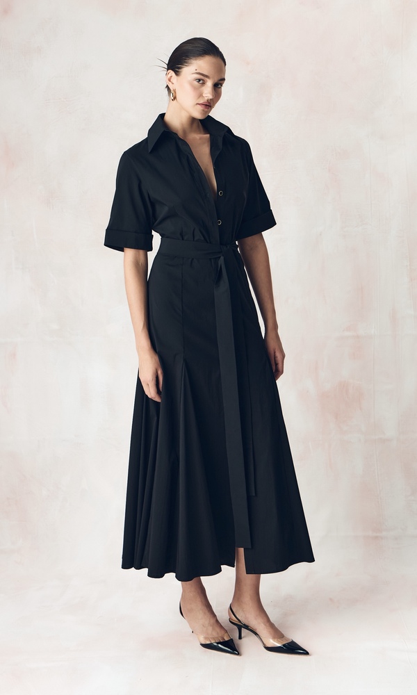 Платье-рубашка годэ из эластичного хлопка поплина-Изображение