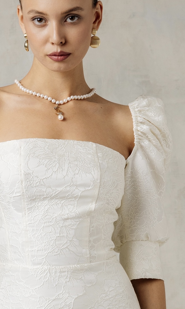 Платье в длине мини из жаккарда WHITE-Изображение