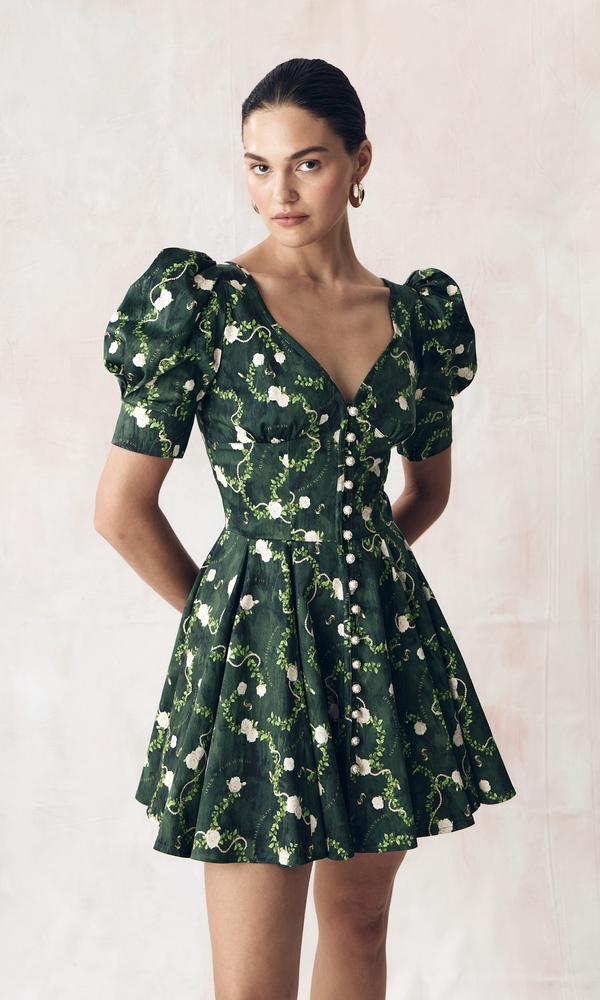 Платье из стрейч поплина с авторским принтом «КОРОЛЕВСКАЯ РОЗА»-Изображение