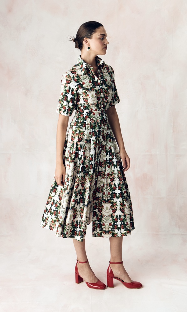 Платье-рубашка из стрейч поплина с авторским принтом “ВИШНЕВЫЙ САД»-Изображение