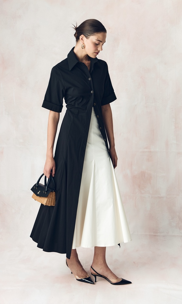 Платье-рубашка годэ из эластичного хлопка поплина-Изображение