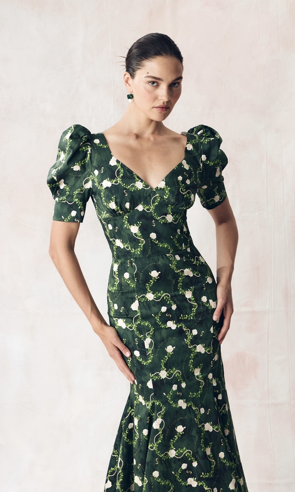 Платье АРИЭЛЬ из стрейч поплина с авторским принтом «КОРОЛЕВСКАЯ РОЗА»-Изображение