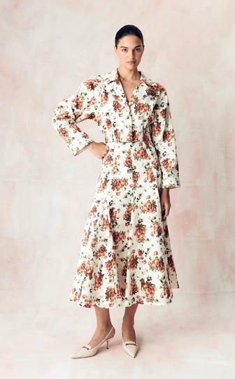 Бомбер из стрейч поплина с авторским принтом «ПИОНЫ И ВИШНИ»