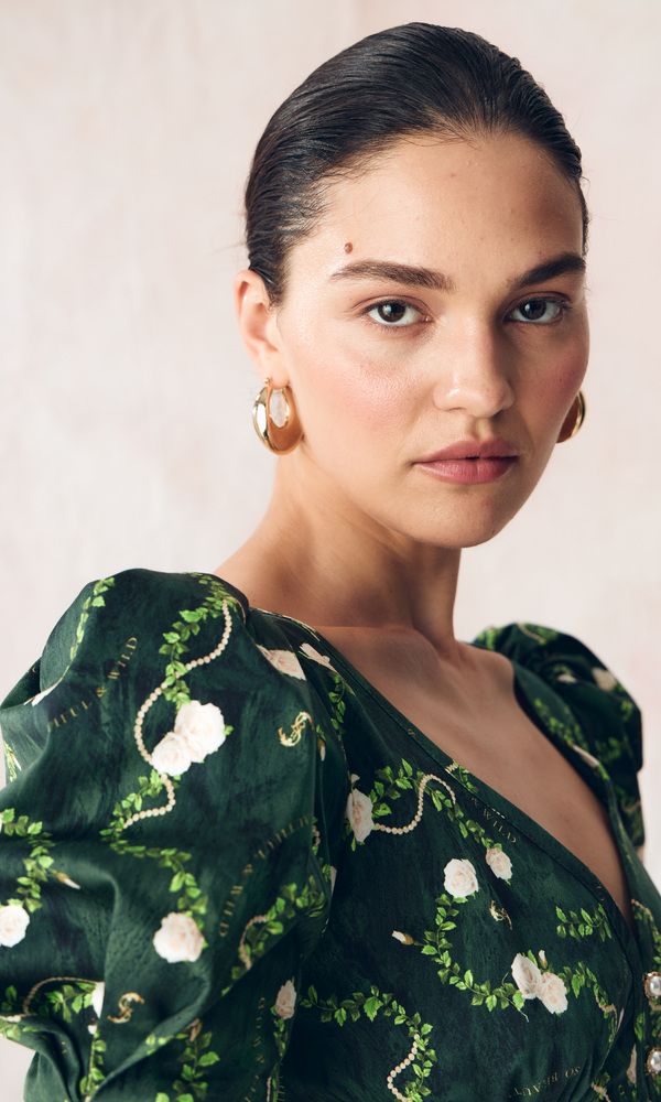 Платье из стрейч поплина с авторским принтом «КОРОЛЕВСКАЯ РОЗА»-Изображение