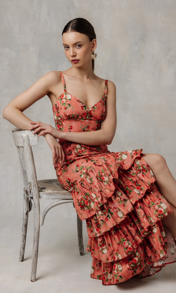 Платье ЭСМЕРАЛЬДА из эластичного хлопка поплина с авторским принтом 