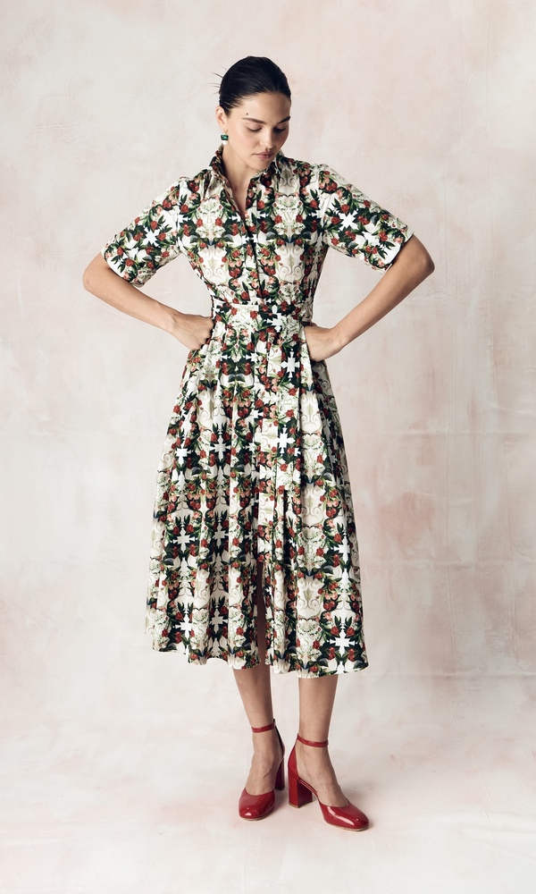 Платье-рубашка из стрейч поплина с авторским принтом “ВИШНЕВЫЙ САД»-Изображение