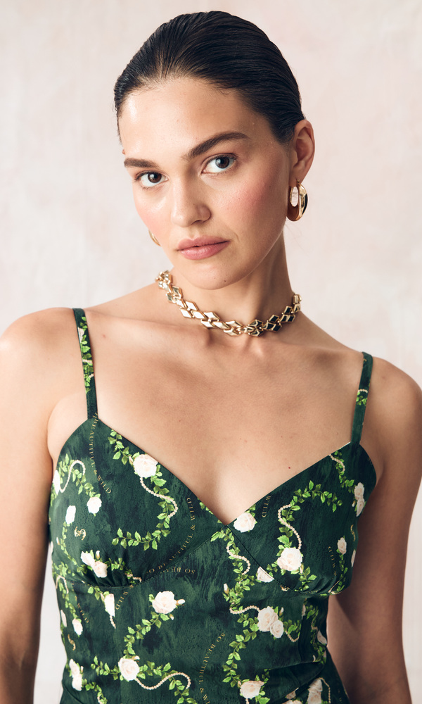 Платье МОНИКА из стрейч поплина с авторским принтом «КОРОЛЕВСКАЯ РОЗА»-Изображение