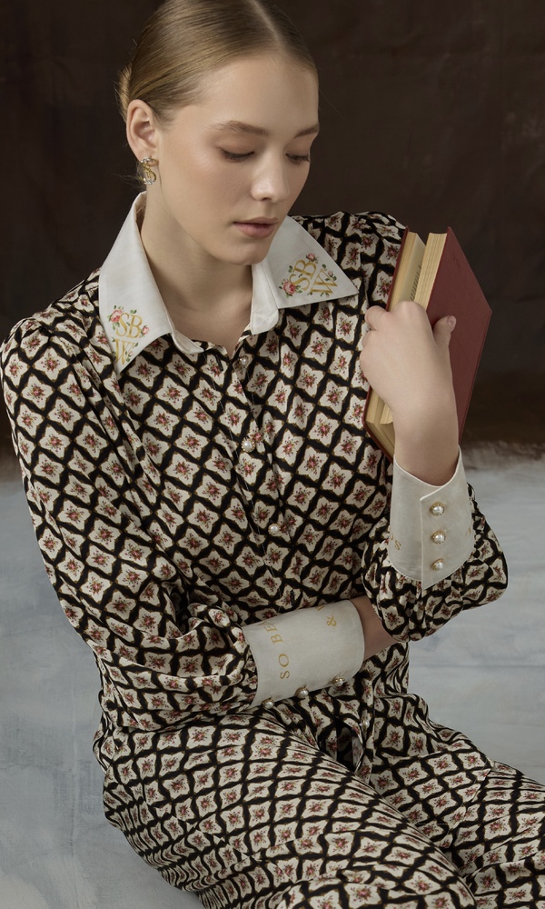 Рубашка из сатиновой вискозы с авторским принтом 