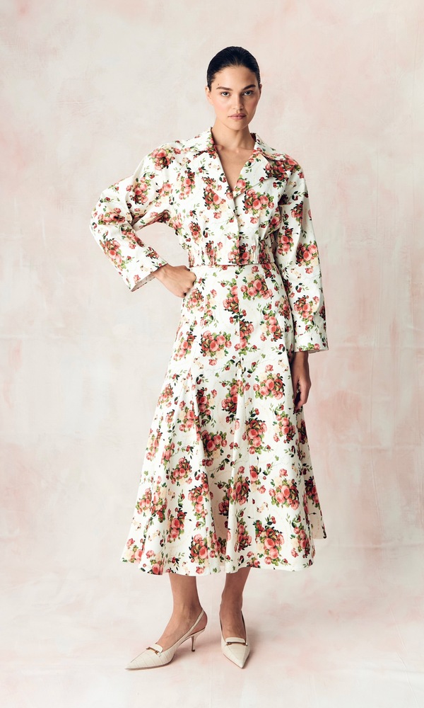 Бомбер из стрейч поплина с авторским принтом «ПИОНЫ И ВИШНИ»-Изображение