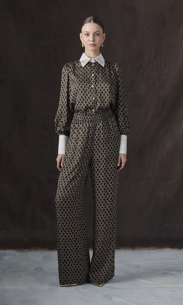 Рубашка из сатиновой вискозы с авторским принтом 