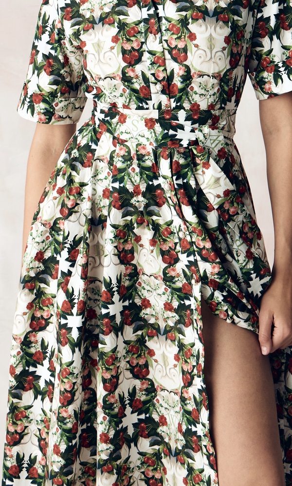 Платье-рубашка из стрейч поплина с авторским принтом “ВИШНЕВЫЙ САД»-Изображение