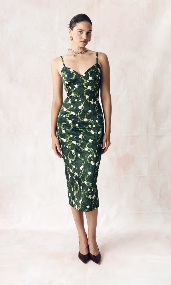 Платье МОНИКА из стрейч поплина с авторским принтом «КОРОЛЕВСКАЯ РОЗА»-Изображение