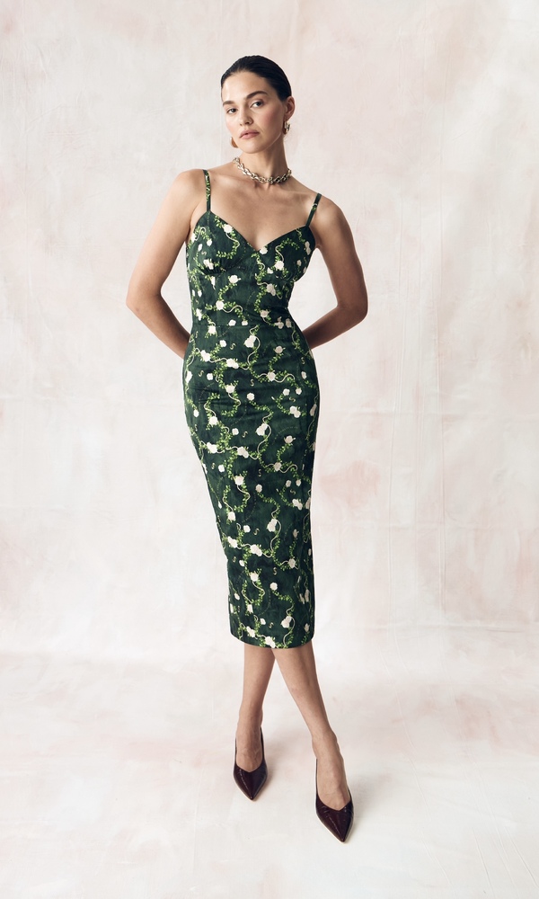 Платье МОНИКА из стрейч поплина с авторским принтом «КОРОЛЕВСКАЯ РОЗА»-Изображение