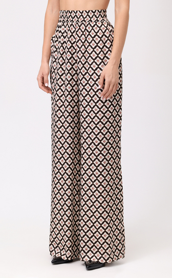 Брюки из сатиновой вискозы с авторским принтом 