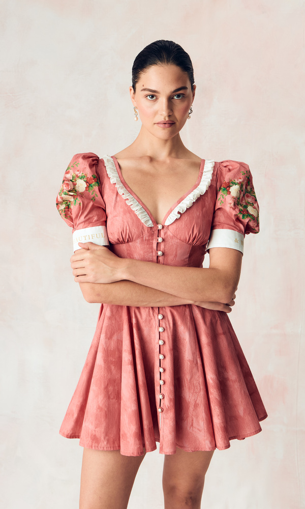 ЭКСКЛЮЗИВНО НА САЙТЕ Платье в длине мини из хлопка поплина с авторским принтом 